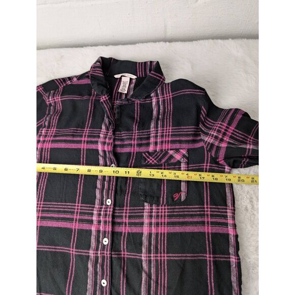 Victorias‎ Secret Shimmer Cotton Flannel Long Sleeve Pajama Set Black Pink Plaid - Picture 6 of 13